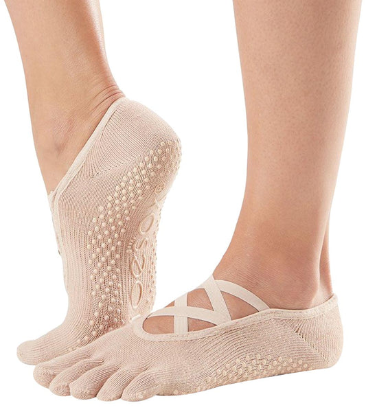 Toesox Elle Full-Toe Yoga Grip Socks Nude