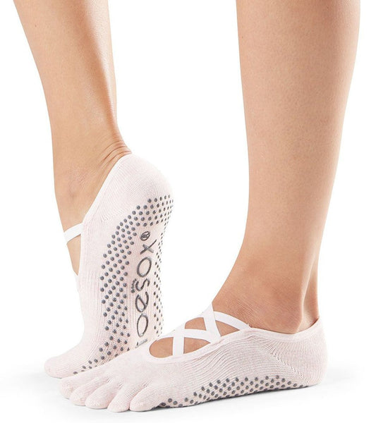 Toesox Elle Full-Toe Yoga Grip Socks Ballet Pink